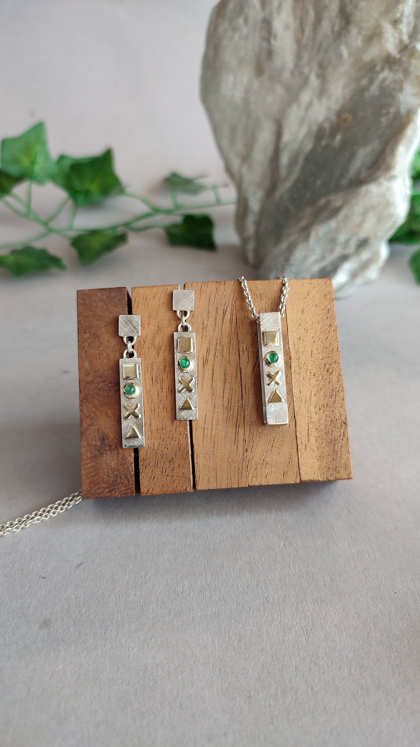 Gamer Pendant with Emerald and 14ct Gold - "press continue"