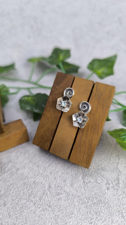 Spinning Flower Earrings with Aquamarines