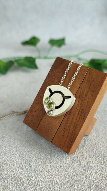 Kinetic Pendant with moving Peridot gemstones - "Sliding Gems"