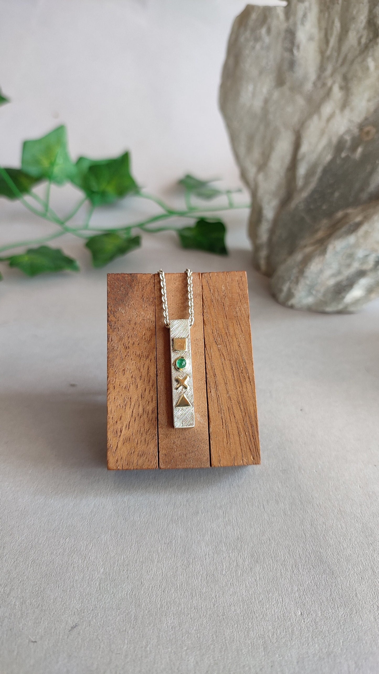 Gamer Pendant with Emerald and 14ct Gold - "press continue"