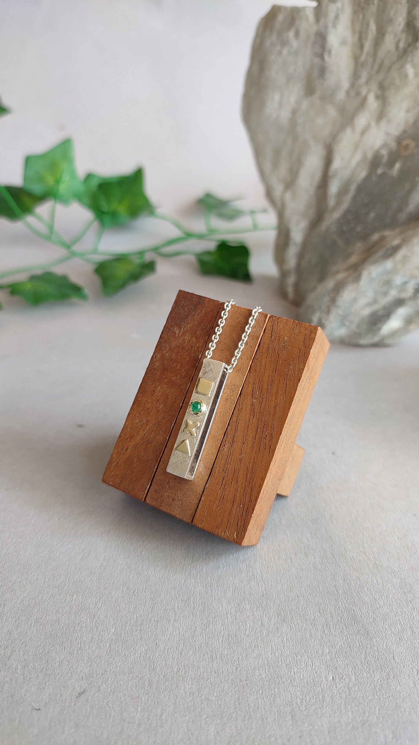 Gamer Pendant with Emerald and 14ct Gold - "press continue"