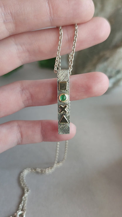 Gamer Pendant with Emerald and 14ct Gold - "press continue"