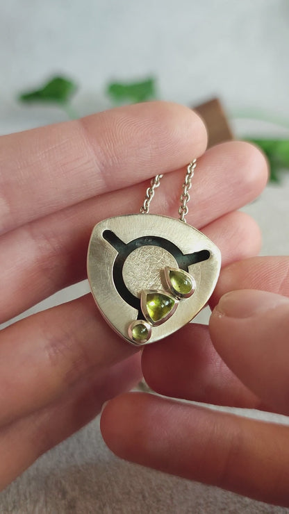 Kinetic Pendant with moving Peridot gemstones - "Sliding Gems"