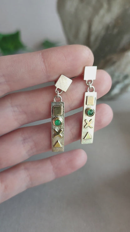 Gamer Earrings with Emerald and 14ct gold - "press continue"