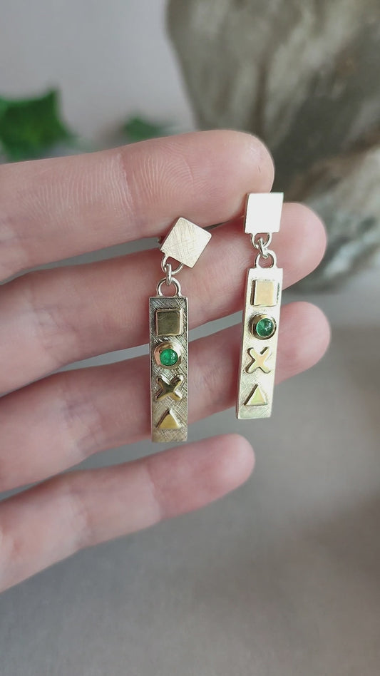 Gamer Earrings with Emerald and 14ct gold - "press continue"